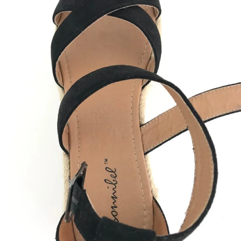 Bonnibel Black Faux Suede Ankle Strap Espadrilles Size 10